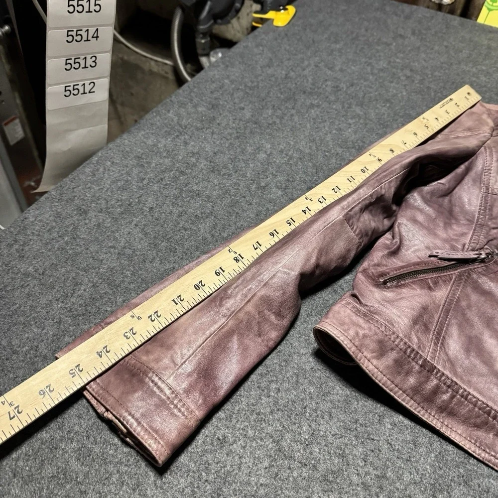 VTG Y2K Hugo Boss Orange Womens Genuine Leather‎ Moto Jacket Size M 18.5x21 Goth - Picture 9 of 9